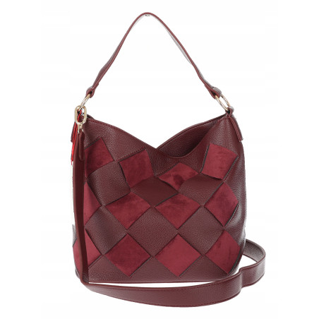 Torebka damska shopper worek pleciona zamszowa modna torba KSD064 Bordowa