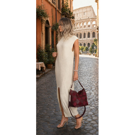 Torebka damska shopper worek pleciona zamszowa modna torba KSD064 Bordowa