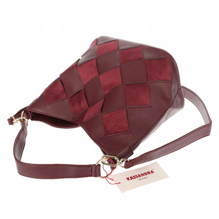 Torebka damska shopper worek pleciona zamszowa modna torba KSD064 Bordowa