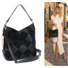 Torebka damska shopper worek pleciona zamszowa na ramię modna KSD064 Czarna
