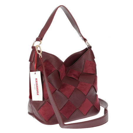Torebka damska shopper worek pleciona zamszowa modna torba KSD064 Bordowa