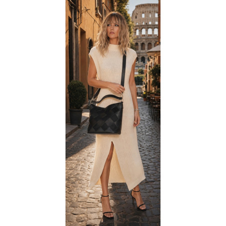 Torebka damska shopper worek pleciona zamszowa na ramię modna KSD064 Czarna