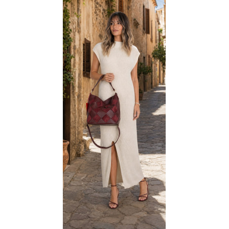Torebka damska shopper worek pleciona zamszowa modna torba KSD064 Bordowa