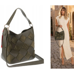 Torebka damska shopper worek pleciona zamszowa modna torba KSD064 Zielona