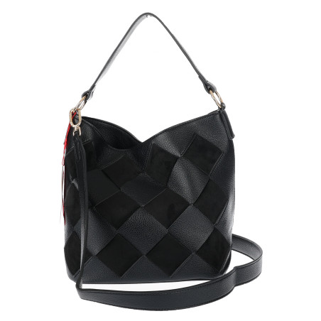 Torebka damska shopper worek pleciona zamszowa na ramię modna KSD064 Czarna