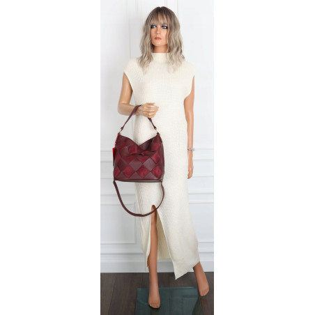 Torebka damska shopper worek pleciona zamszowa modna torba KSD064 Bordowa