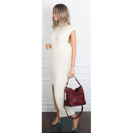 Torebka damska shopper worek pleciona zamszowa modna torba KSD064 Bordowa