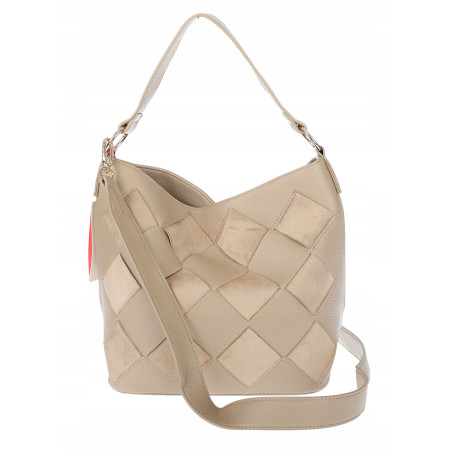 Torebka damska shopper worek pleciona zamszowa na ramię modna KSD064 Beżowa