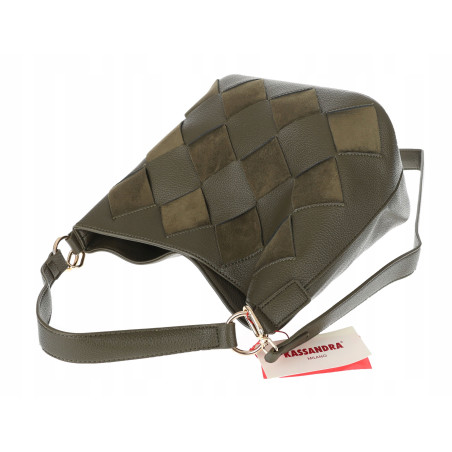 Torebka damska shopper worek pleciona zamszowa modna torba KSD064 Zielona