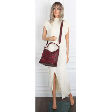 Torebka damska shopper worek pleciona zamszowa modna torba KSD064 Bordowa