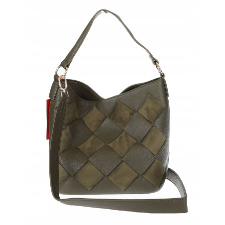 Torebka damska shopper worek pleciona zamszowa modna torba KSD064 Zielona