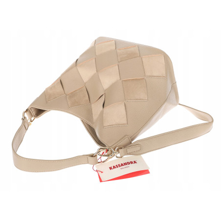 Torebka damska shopper worek pleciona zamszowa na ramię modna KSD064 Beżowa
