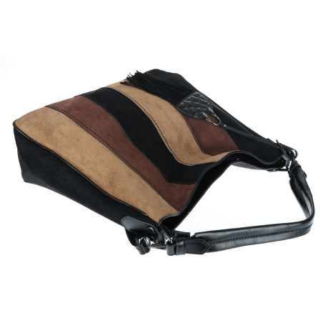 Torebka damska shopper worek zamszowa boho frędzle na ramię MC797 Czarna
