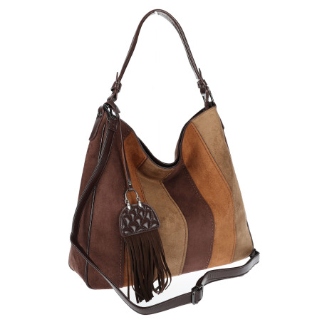 Torebka damska shopper worek torba zamszowa boho frędzle MC797 Czekoladowa