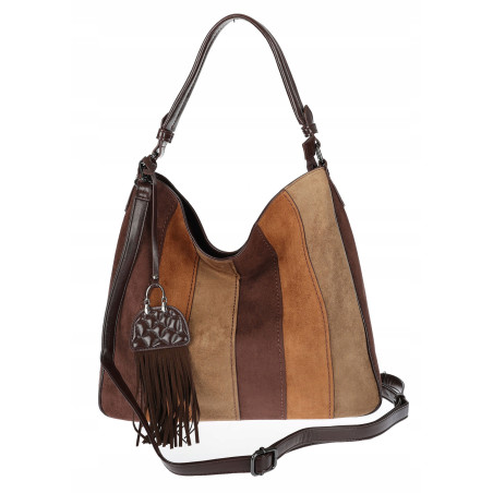 Torebka damska shopper worek torba zamszowa boho frędzle MC797 Czekoladowa