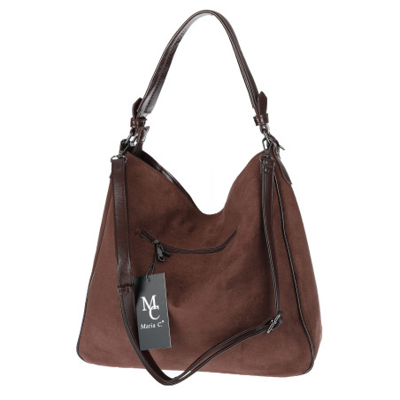 Torebka damska shopper worek torba zamszowa boho frędzle MC797 Czekoladowa