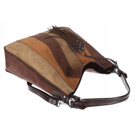 Torebka damska shopper worek torba zamszowa boho frędzle MC797 Czekoladowa
