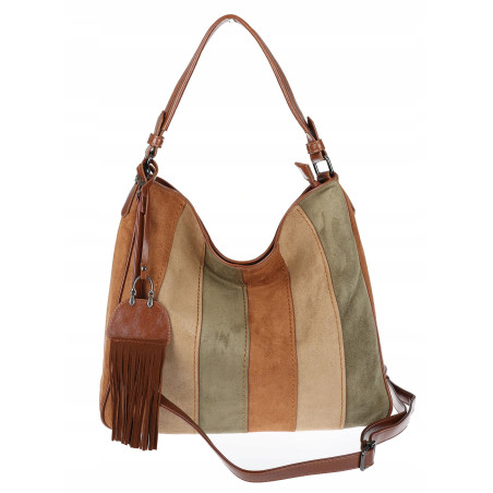 Torebka damska shopper worek zamszowa boho frędzle na ramię MC797 Brązowa