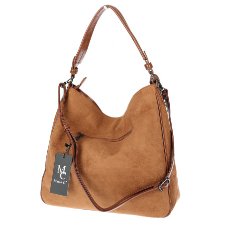Torebka damska shopper worek zamszowa boho frędzle na ramię MC797 Brązowa