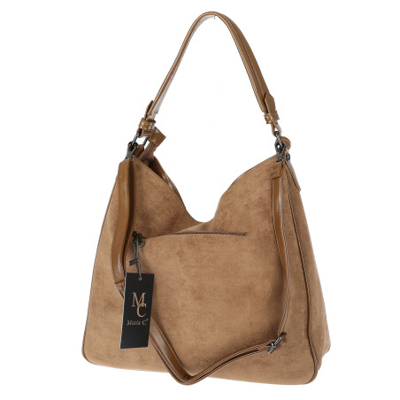 Torebka damska shopper worek zamszowa boho frędzle na ramię MC797 Beżowa