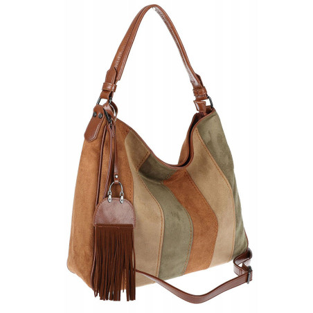 Torebka damska shopper worek zamszowa boho frędzle na ramię MC797 Brązowa