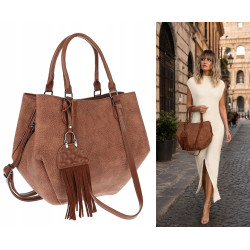 Torebka Damska Shopper na Ramię modna do ręki Listonoszka MC936 Brązowa
