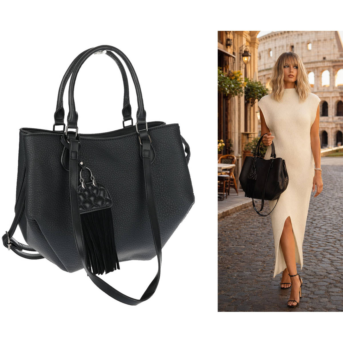 Torebka Damska Shopper na Ramię modna do ręki Listonoszka MC936 Czarna