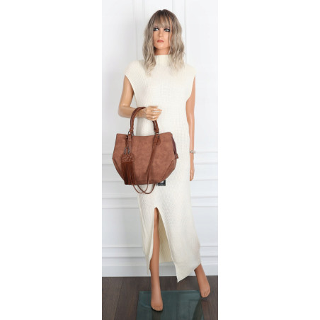 Torebka Damska Shopper na Ramię modna do ręki Listonoszka MC936 Brązowa