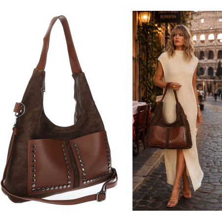 Torebka Damska Shopper na Ramię worek torba Listonoszka MC868 Czekoladowa