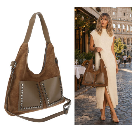 Torebka Damska Shopper na Ramię worek modna torba Listonoszka MC868 Beżowa