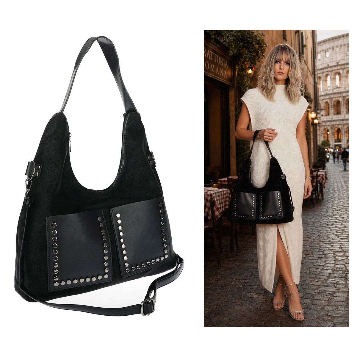 Torebka Damska Shopper na Ramię worek modna torba Listonoszka MC868 Czarna
