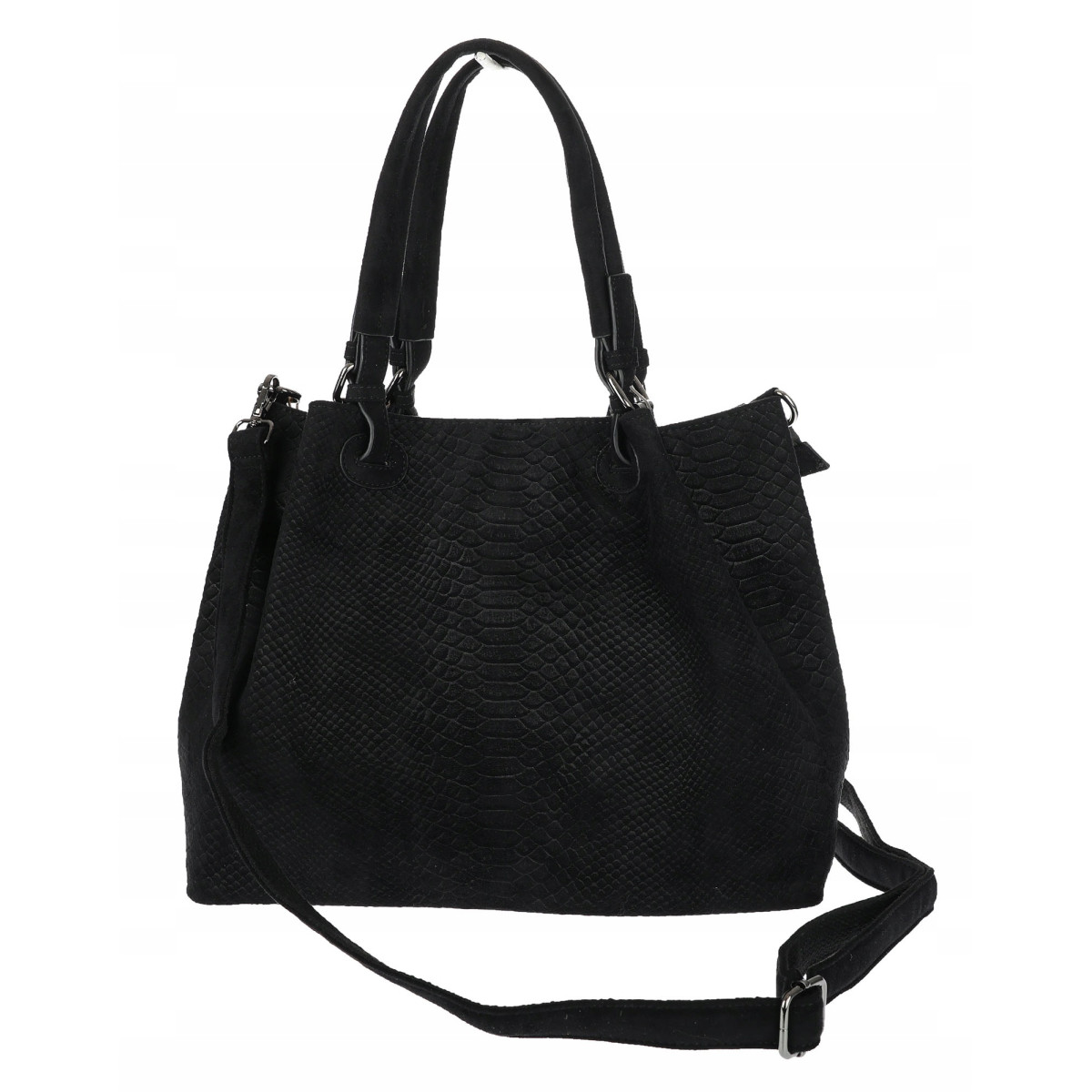 Torebka damska zamszowa shopper na ramię do ręki listonoszka PB140 Czarna