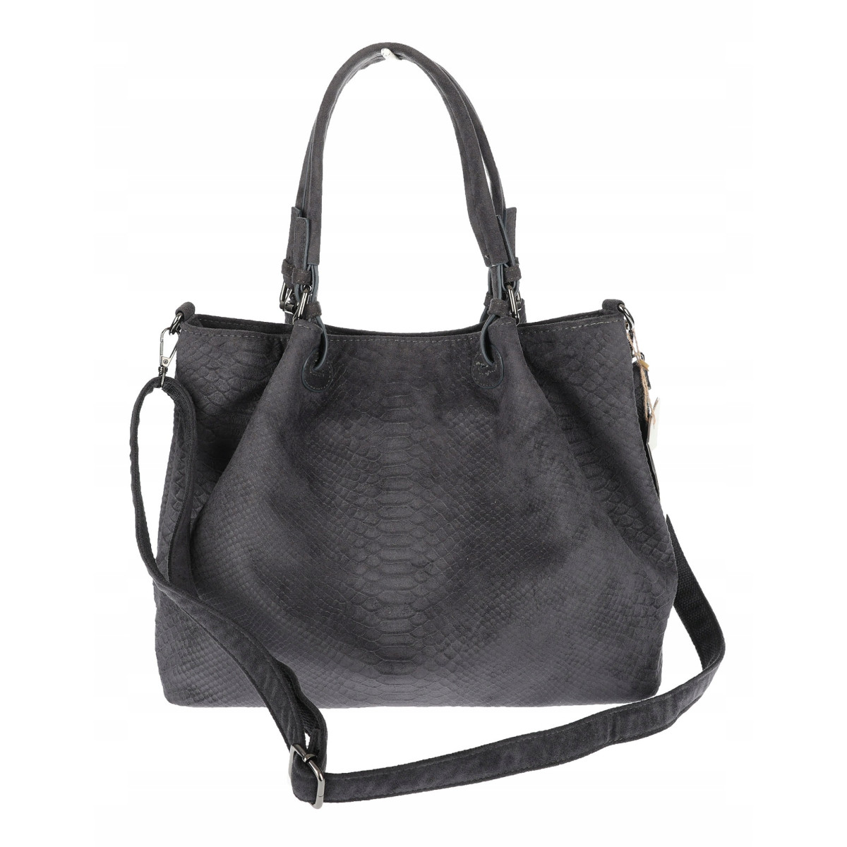 Torebka damska zamszowa worek shopper na ramię listonoszka PB140 Szara