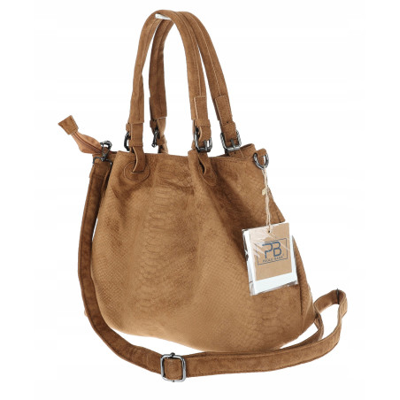 Torebka damska zamszowa shopper na ramię do ręki listonoszka PB140 Brązowa