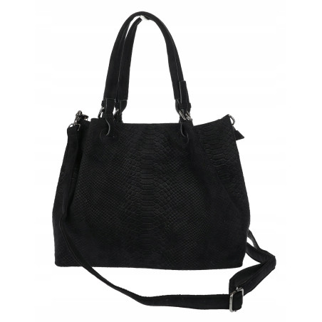Torebka damska zamszowa shopper na ramię do ręki listonoszka PB140 Czarna