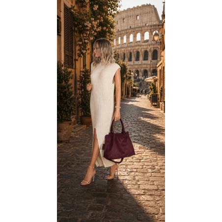 Torebka damska zamszowa shopper na ramię do ręki listonoszka PB140 Bordowa