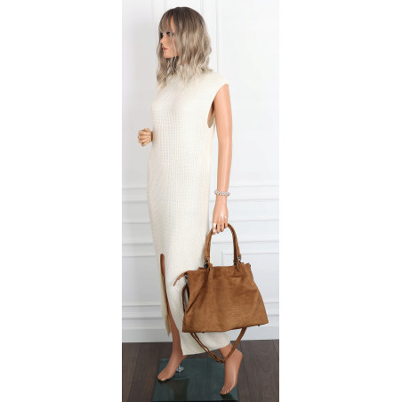 Torebka damska zamszowa shopper na ramię do ręki listonoszka PB140 Brązowa