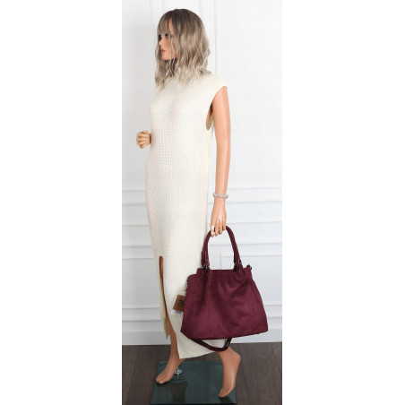 Torebka damska zamszowa shopper na ramię do ręki listonoszka PB140 Bordowa