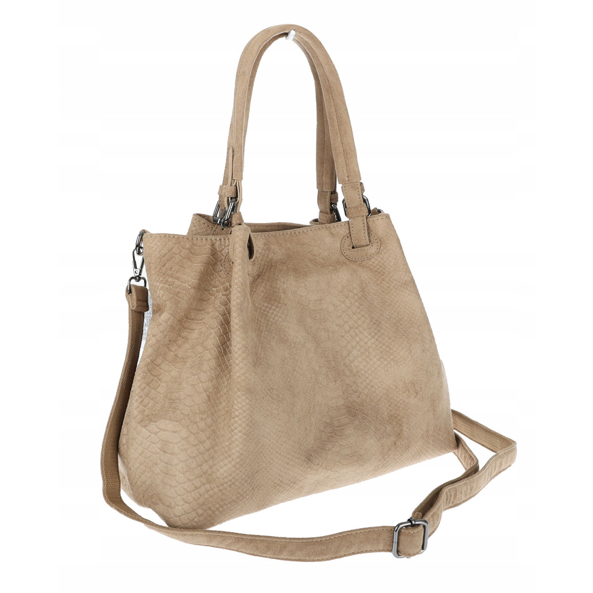 Torebka damska zamszowa worek shopper na ramię listonoszka PB140 Beżowa