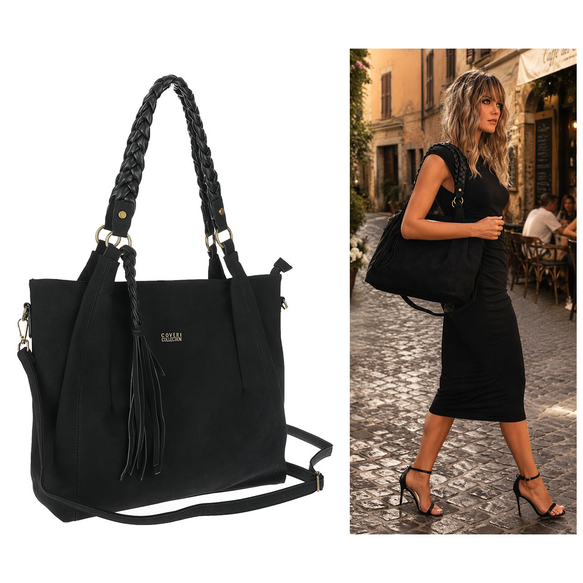 Torebka Damska Worek Shopper Torba na Ramię duża pajemna CC6611 Czarna