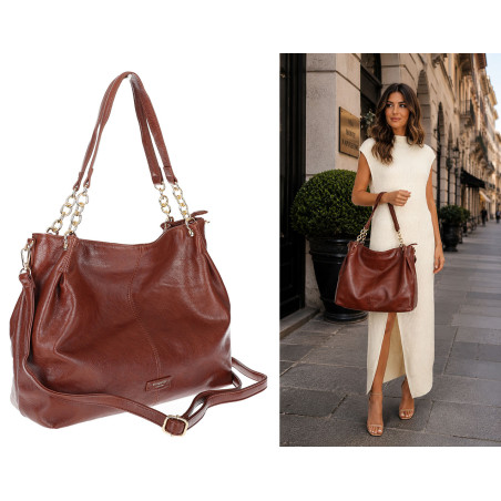 Torebka damska shopper A4 elegancka torba modna duża do pracy PJ281 Brązowa