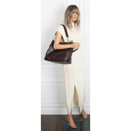 Torebka damska shopper A4 elegancka torba duża do pracy PJ281 Czekoladowa