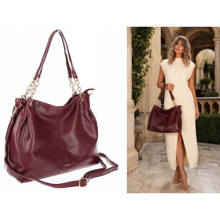 Torebka damska shopper A4 elegancka torba duża modna do pracy PJ281 Bordowa