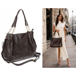 Torebka damska shopper A4 elegancka torba duża do pracy PJ281 Czekoladowa