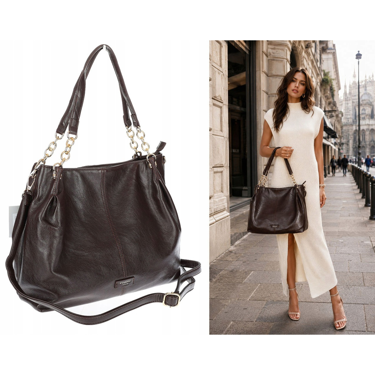 Torebka damska shopper A4 elegancka torba duża do pracy PJ281 Czekoladowa