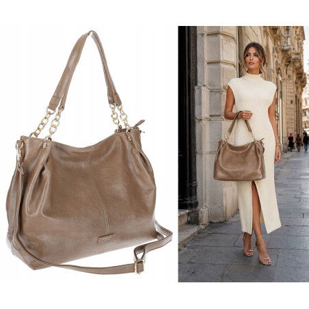 Torebka damska shopper A4 elegancka torba duża modna do pracy PJ281 Beżowa