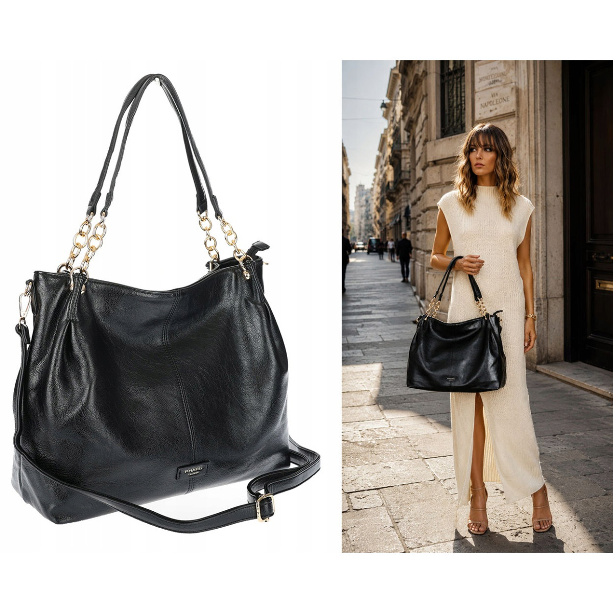 Torebka damska shopper A4 elegancka torba duża modna do pracy PJ281 Czarna
