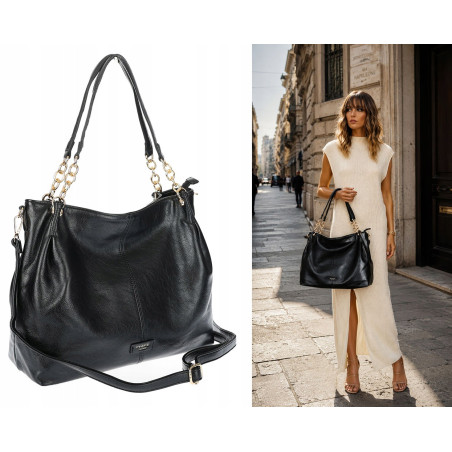 Torebka damska shopper A4 elegancka torba duża modna do pracy PJ281 Czarna