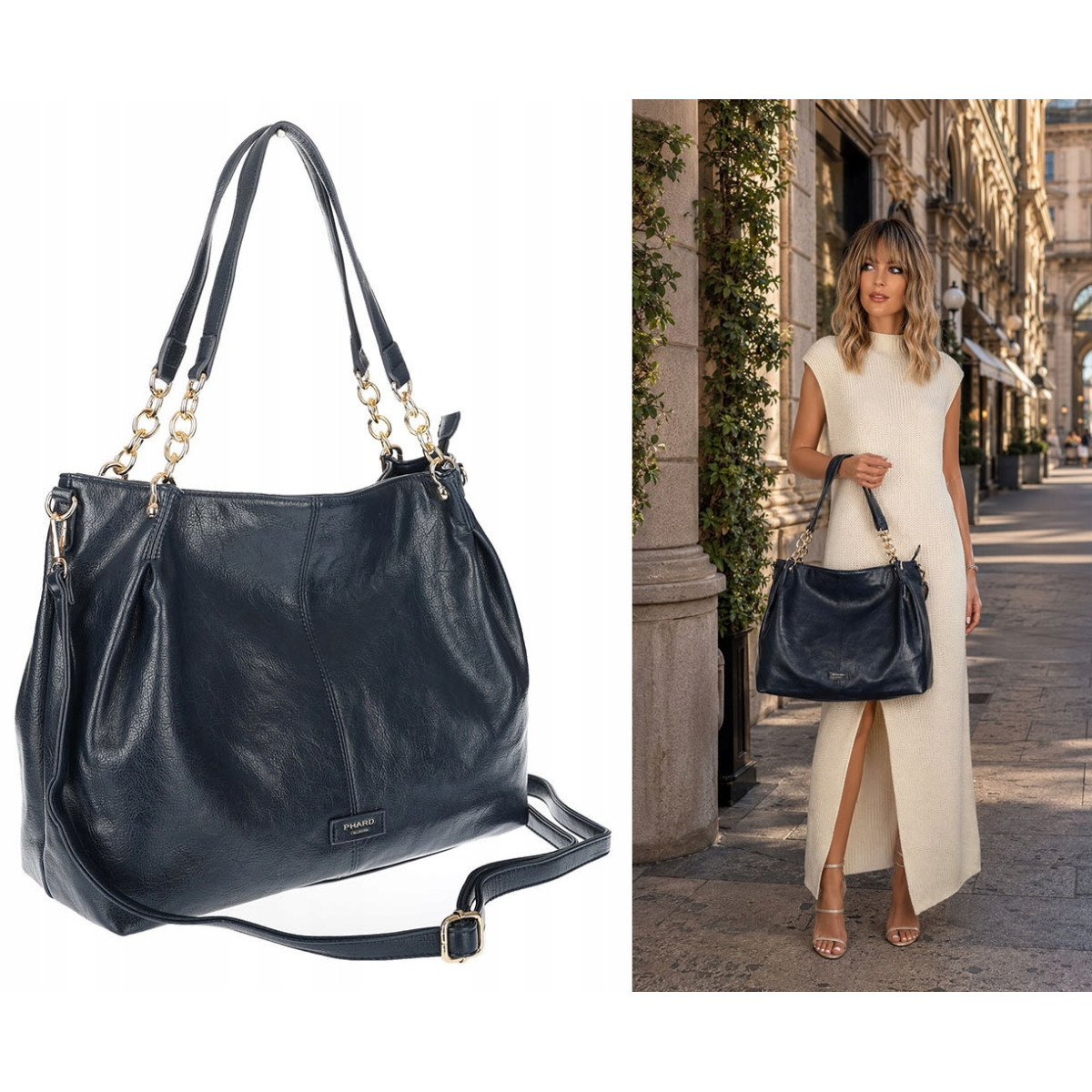 Torebka damska shopper A4 elegancka torba duża do pracy PJ281 Granatowa