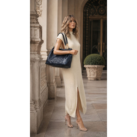 Torebka damska shopper A4 elegancka torba duża do pracy PJ281 Granatowa